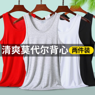莫代尔男士无袖背心紧身跨栏运动健身内穿内衣上身打底衫男潮夏款