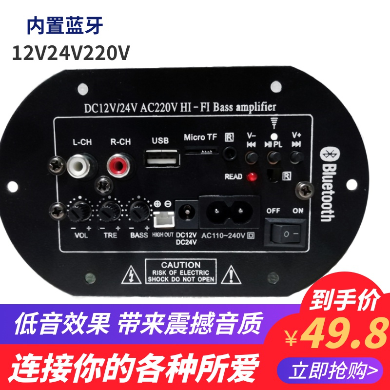 低音炮 功放板 车载内置蓝牙 FM收音 220V 12V 24v炮芯 适