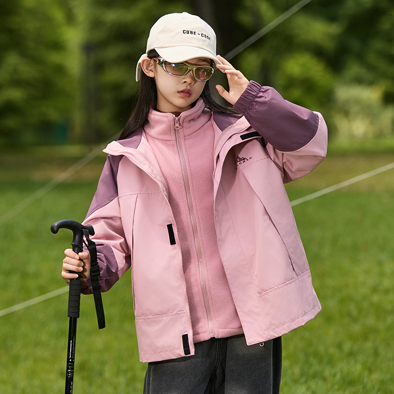 儿童可拆卸三合一冲锋衣外套2025新款男女童春秋季加绒户外风衣潮