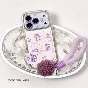 春日部防卫队Fighting|可爱卡通花朵透镜贴皮紫色蝴蝶结桑普兔适用苹果17/16promax手机壳iphone15/14/13