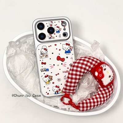 春日部防卫队Fighting｜可爱卡通电镀秒变贴皮白底kitty草莓烘焙适用苹果17/16promax手机壳iphone15/14/13