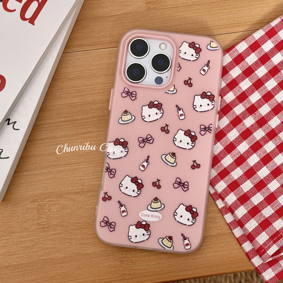 春日部防卫队Fighting｜卡通布丁蝴蝶结牛奶hellokitty适用苹果16手机壳iphone15plus/14promax/13/12/11华为