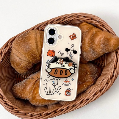 春日部防卫队Fighting｜可爱卡通二合一面包小猫小狗适用苹果17/16promax手机壳日韩ins风支架iphone15/14/13
