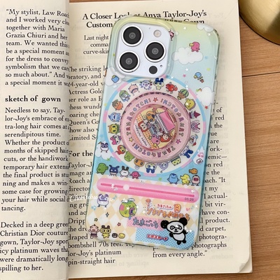 春日部防卫队Fighting｜可爱卡通ins大转盘拓麻歌子适用苹果16promax手机壳旋转支架超火外壳iphone15/14/13