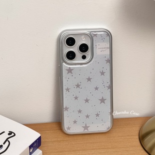 春日部防卫队Fighting｜日韩ins绿底灰星星简约适用苹果16手机壳女小众iphone15plus/14promax/13/12/11华为