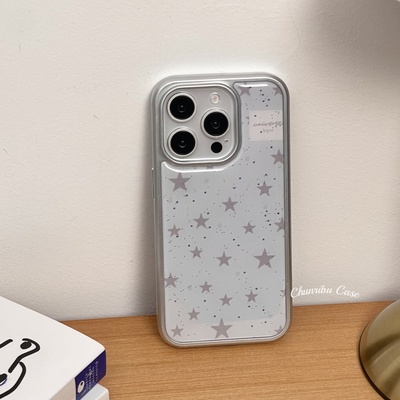 春日部防卫队Fighting｜日韩ins绿底灰星星简约适用苹果16手机壳女小众iphone15plus/14promax/13/12/11华为