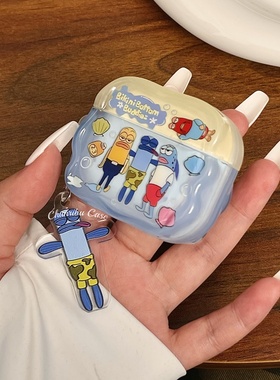 春日部防卫队Fighting｜复古可爱卡通搞怪比奇堡路人鱼适用苹果airpods1/2/3/4无线蓝牙耳机保护套防摔pro