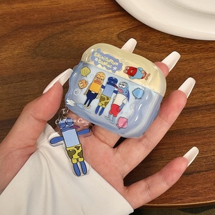 春日部防卫队Fighting｜复古可爱卡通搞怪比奇堡路人鱼适用苹果airpods1/2/3/4无线蓝牙耳机保护套防摔pro