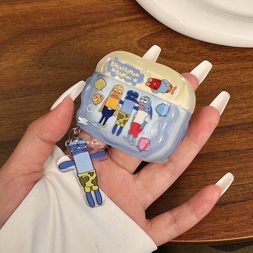 春日部防卫队Fighting｜复古可爱卡通搞怪比奇堡路人鱼适用苹果airpods1/2/3/4无线蓝牙耳机保护套防摔pro
