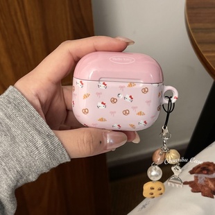 春日部防卫队Fighting｜可爱ins卡通牛角包hellokitty适用苹果airpods1 4无线蓝牙耳机保护套创意pro二代