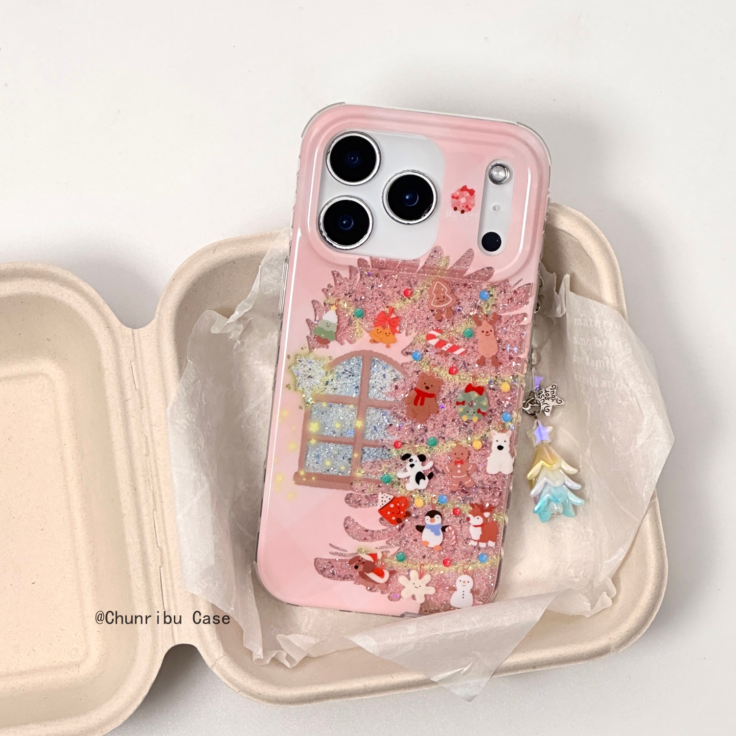 春日部防卫队Fighting｜日韩ins风可爱卡通粉色jellycat闪粉圣诞树适用苹果17/16promax手机壳iphone15/14/13