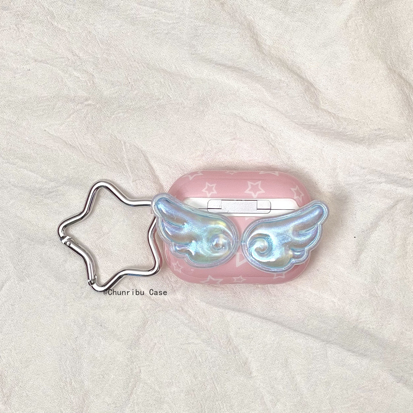 春日部防卫队Fighting|小清新粉色星星立体翅膀适用苹果airpods1/2/3耳机保护套pro二代新3防摔吊坠日韩流行