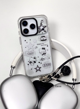 春日部防卫队Fighting｜可爱卡通古早简约黑白色系小恶魔天使kitty适用苹果17/16promax手机壳iphone15/14/13