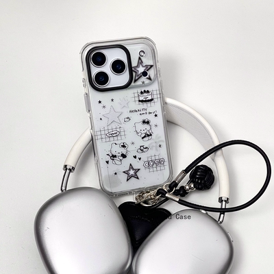 春日部防卫队Fighting｜可爱卡通古早简约黑白色系小恶魔天使kitty适用苹果17/16promax手机壳iphone15/14/13