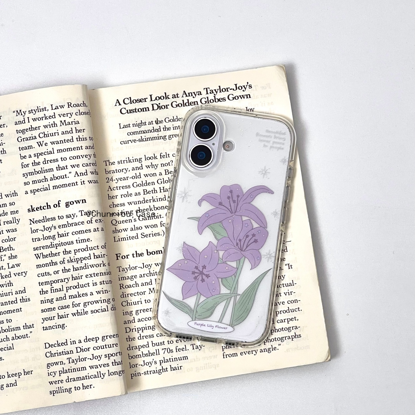 春日部防卫队Fighting｜高级感温柔治愈系紫色牵牛花适用苹果17/16promax手机壳细闪双层印花iphone15/14/13