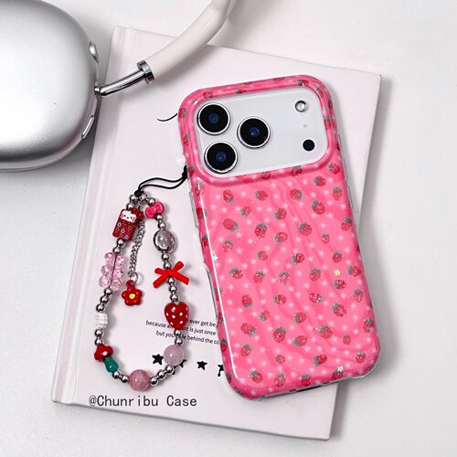 春日部防卫队Fighting｜日韩ins可爱小清新满屏细闪粉底星星草莓适用苹果17/16promax手机壳iphone15/14/13