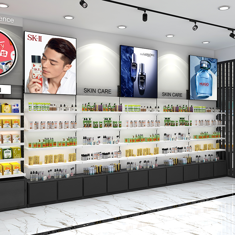 化妆品货架组合美容院产品展示柜陈列架带灯靠墙背柜护肤品摆放架