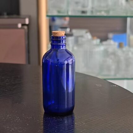 零极限水瓶蓝色玻璃水瓶木塞蓝色圆瓶太阳水瓶优质玻璃瓶500ml