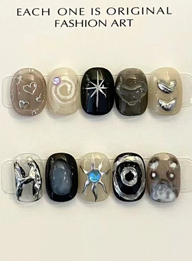 可爱甜酷HelloKitty猫手绘美甲贴片爱心字母y2k千禧风短款穿戴甲