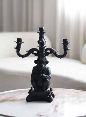 蜡烛烛台五头复古摆件样板间中古风艺术抽象动物猩猩黑色台装饰品