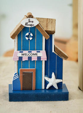 复古风创意圣诞立体木质小房子家居摆件挂饰海洋装饰咖啡店饰品