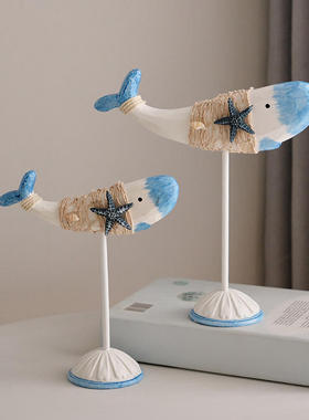 地中海装饰鱼形木质对鱼摆设摆件海洋亲嘴风格桌面电视柜书架饰品