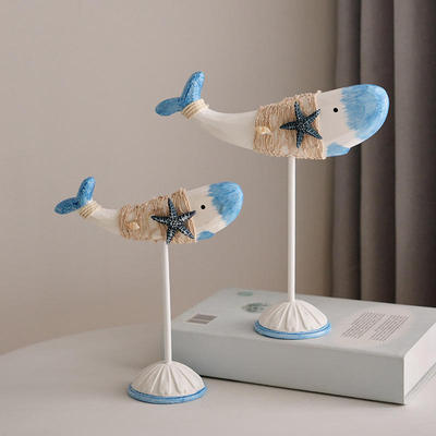 地中海装饰鱼形木质对鱼摆设摆件海洋亲嘴风格桌面电视柜书架饰品