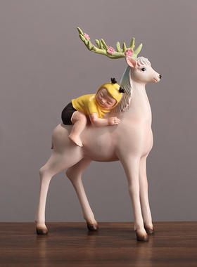 特价北欧骑鹿少年书柜摆件创意酒柜桌面卧室童话小鹿客厅软装摆设