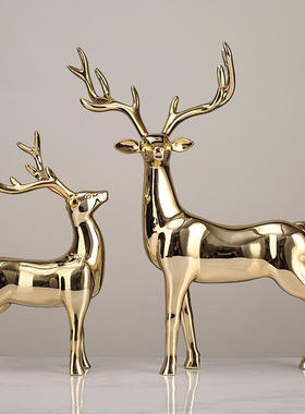 简约轻奢酒柜电镀麋鹿摆件客厅电视柜金色银色渐变对鹿装饰品摆饰