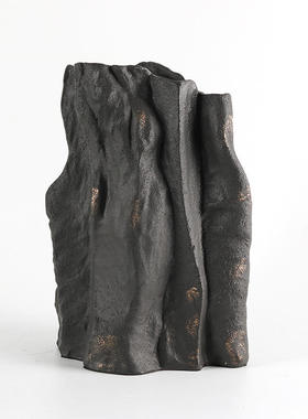 创意不规则仿现代花瓶摆件侘寂风艺术家居做旧石块花器插花装饰品