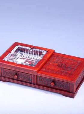 红木质烟灰缸烟缸客厅水晶家用实木制创意个性多功能中式大号玻璃