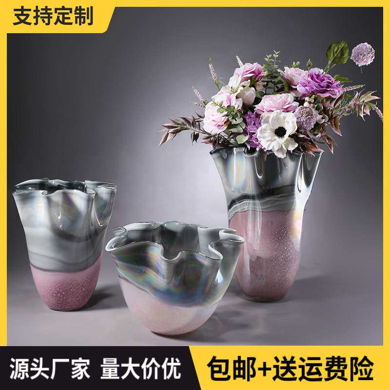 高级感玻璃器皿高花瓶高档客厅水培插花器样板房大口径工艺品摆件