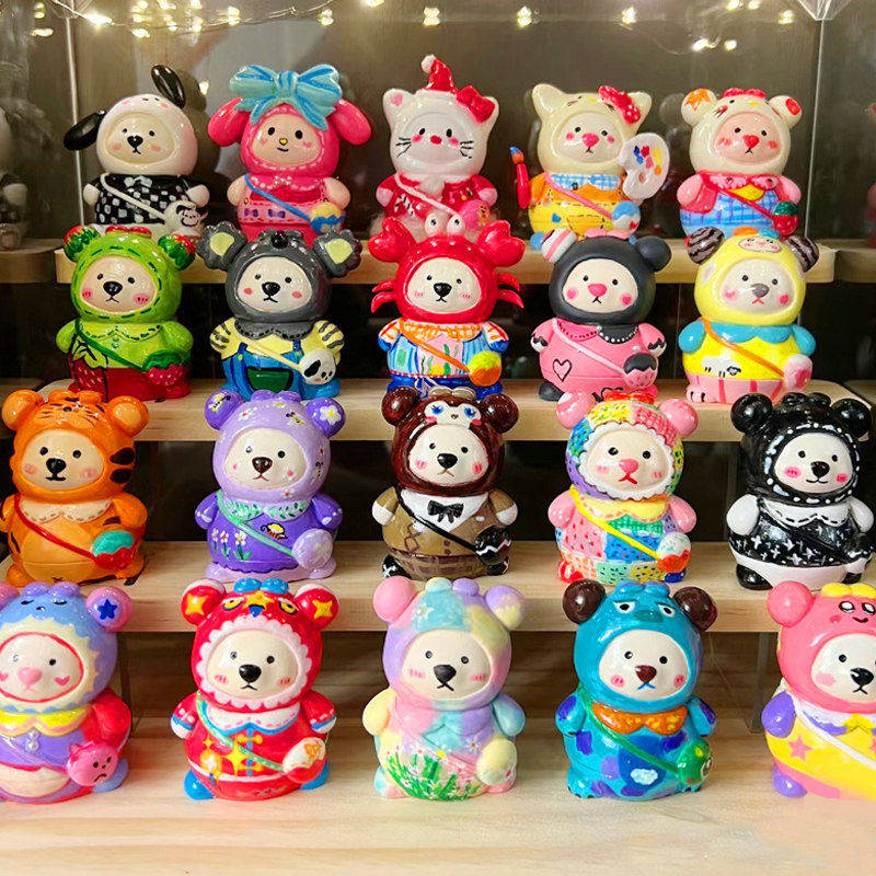 单只迷你背包熊石膏娃娃涂色涂鸦小熊公仔画彩绘非陶瓷白胚小号