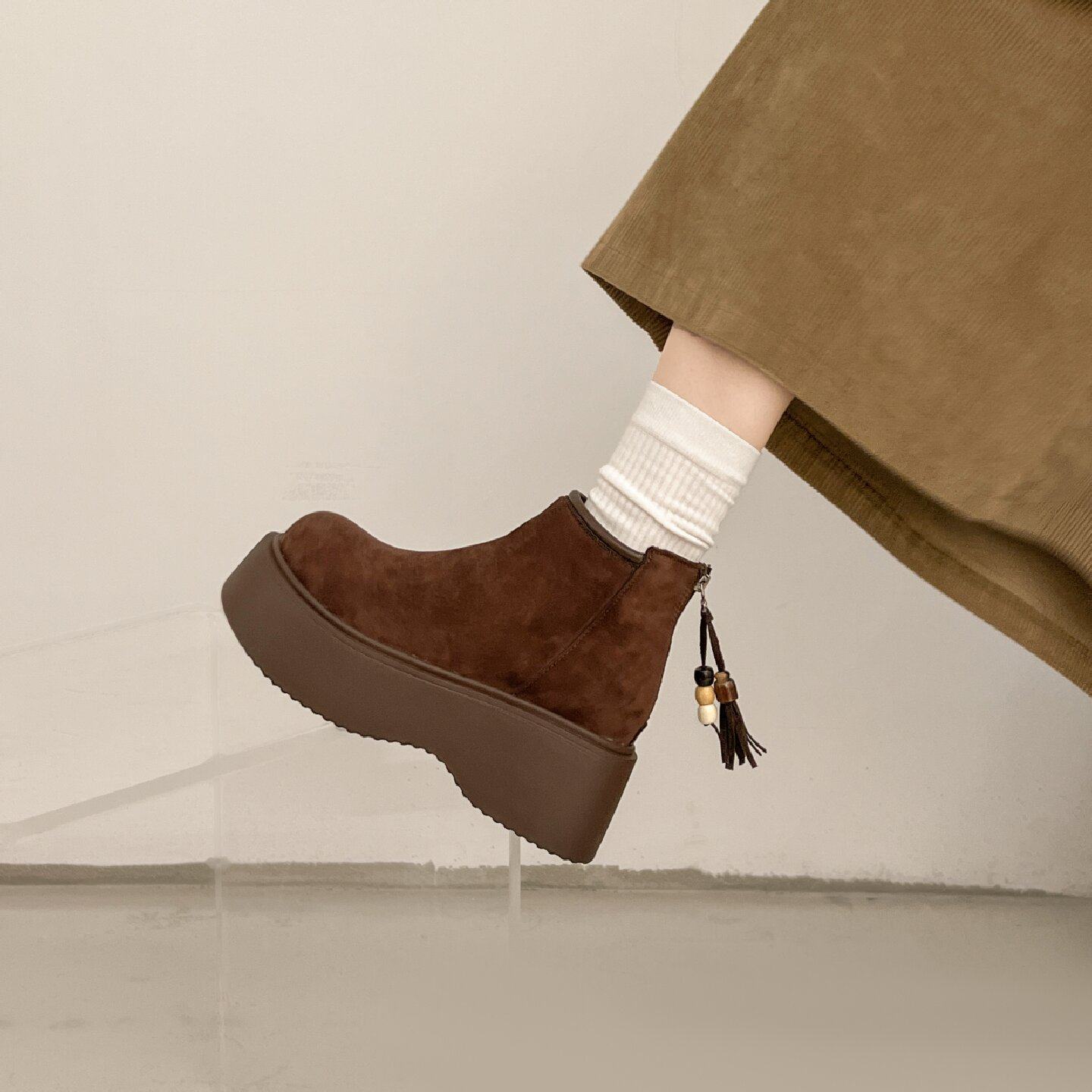 雪地靴女冬季加绒2025新款小个子短靴串珠松糕厚底增高勃肯棉鞋,女鞋,时尚雪地靴,淘宝优惠券,粉丝福利购,淘宝优惠卷