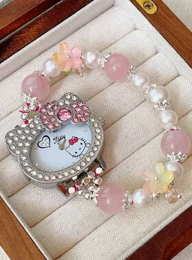 kitty猫咪KT 手表镶钻蝴蝶结 珍珠 黑曜石 粉晶可爱卡通女孩手表