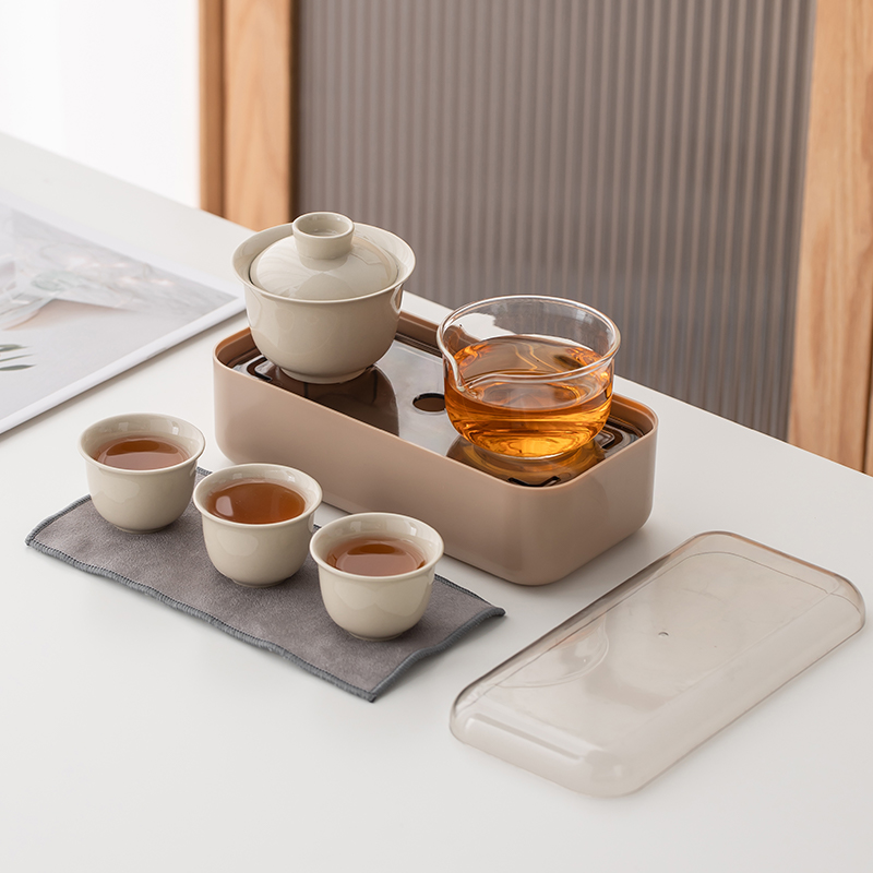旅行功夫茶具套装陶瓷一壶三杯户外便携盖碗茶杯收纳包定制伴手礼