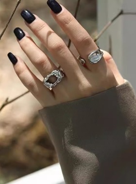 熔岩纹理镂空开口戒指925银