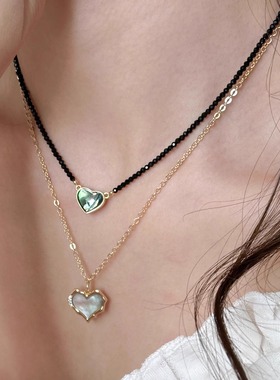 爱心黑色项链女黑尖晶颈链钛钢链