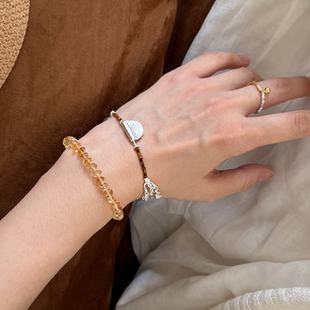 天然黄水晶手串女弹力绳暴力黄不规则黄水晶泰银S925银招财转运