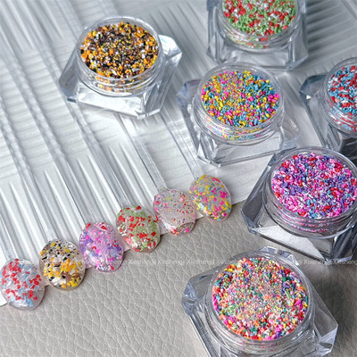 韩风INS短甲素材氛围粉美甲饰品自调陶粉穿戴甲搭配碎片指甲点缀