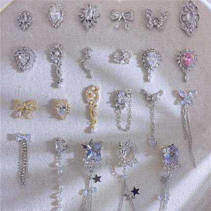 lz新款锆石饰品405蝴蝶结链条爆闪满钻精品轻奢立体美甲饰品