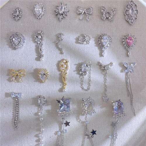 lz新款锆石饰品405蝴蝶结链条爆闪满钻精品轻奢立体美甲饰品