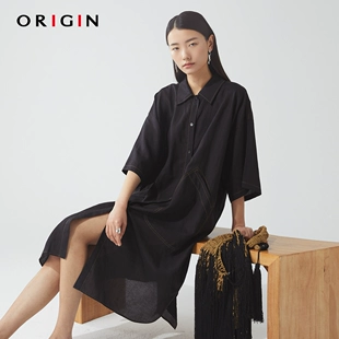 上新宽松显瘦A字裙女亚麻不对称七分袖 安瑞井 连衣裙 2022夏季