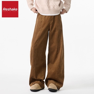 FAIRWHALE SHAKE/华菲·型格雪尼尔保暖阔腿休闲裤男宽松直筒冬季