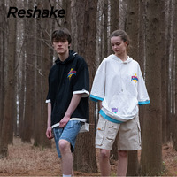 RESHAKE/后型格夏季男士t恤卫衣短袖半袖潮流带帽