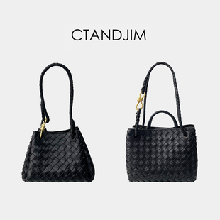 CTANDJIM高端局绵羊皮手工编织降落伞包吊床包 多隔层托特包