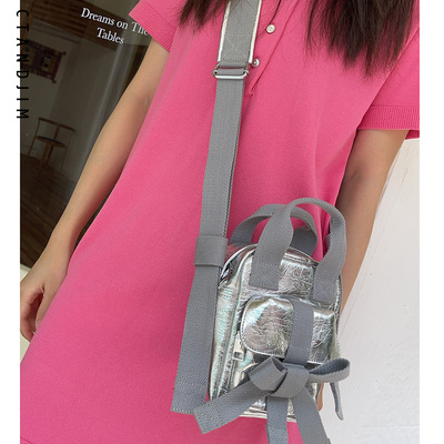 CTANDJIM爆裂纹银色手机包