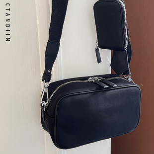 CTANDJIM 机能降落伞材质黑色 相机包 斜挎包手机包 法棍包