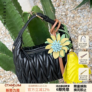 托特包 手提包 CTANDJIM m1u风缝线黑色绵羊皮便当包