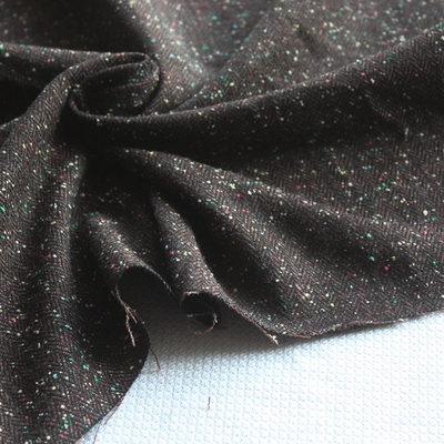 新品混纺羊毛布料深咖色色织彩点中厚春秋服装手工DIY面料1米价